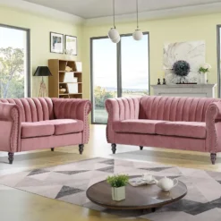 Canapés Chesterfield 3 Places Et 2 Places En Velours Vieux Rose TRUMBO