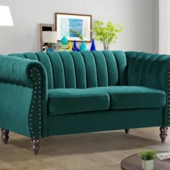 Canapé Chesterfield 2 Places En Velours Vert émeraude TRUMBO