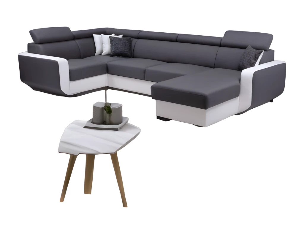 Canapé Panoramique Convertible EMPERO U Blanc Et Gris En Tissu Et Simili 2 Canapé Panoramique Convertible EMPERO U Blanc Et Gris En Tissu Et Simili – Image 2