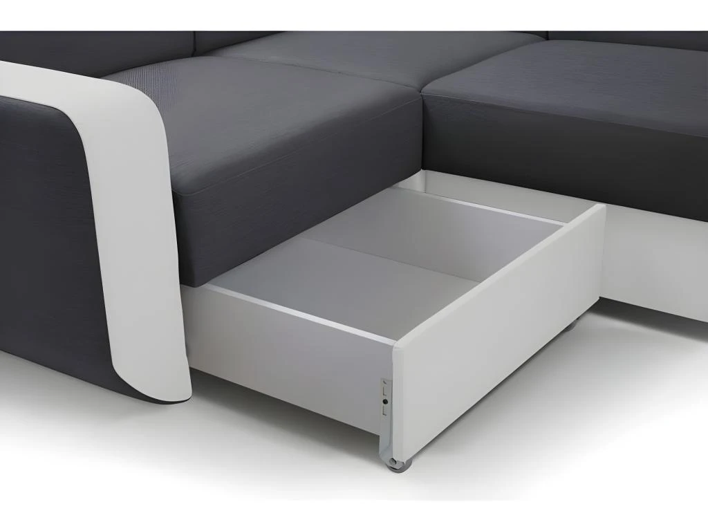 Canapé Panoramique Convertible EMPERO U Blanc Et Gris En Tissu Et Simili 5 Canapé Panoramique Convertible EMPERO U Blanc Et Gris En Tissu Et Simili – Image 5
