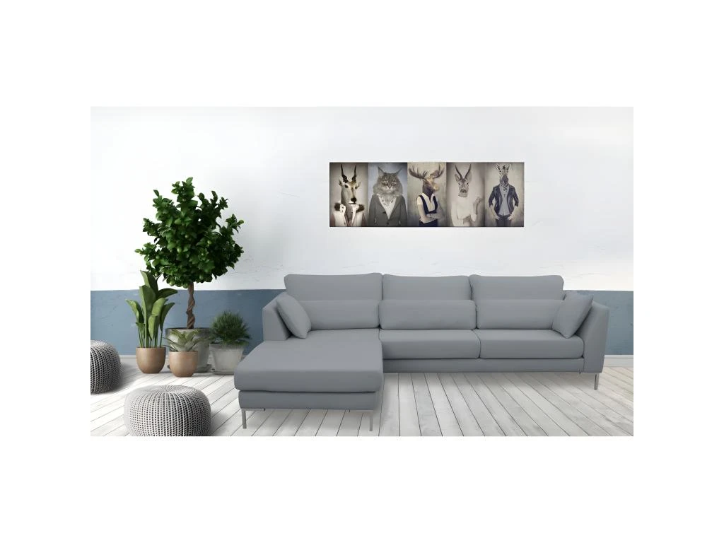 Canapé D'angle Gauche Tissu Chiné Gris Et Pieds Métal Chromé - SCAVO 2 Canapé D'angle Gauche Tissu Chiné Gris Et Pieds Métal Chromé - SCAVO – Image 2