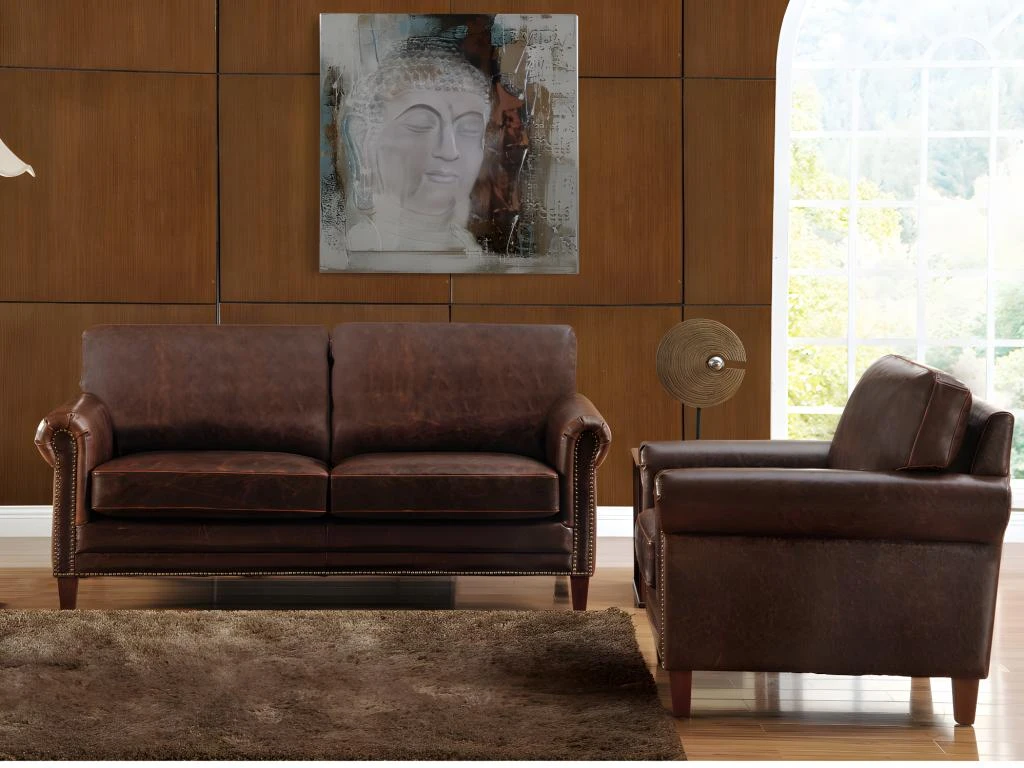 Canapé 3 Places En Cuir Vieilli CASSANDRA - Marron 9 Canapé 3 Places En Cuir Vieilli CASSANDRA - Marron – Image 9