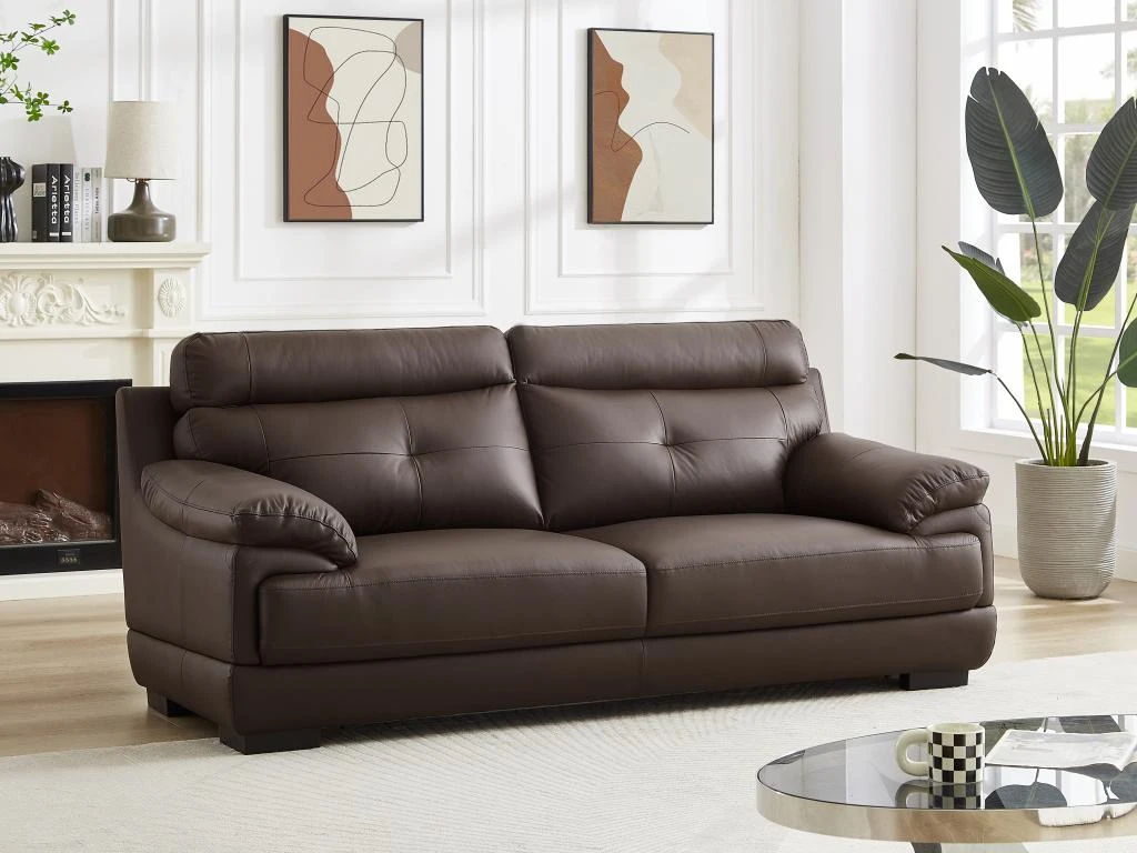 Canapé 3 Places En Cuir De Buffle MANUELLA - Marron 1 Canapé 3 Places En Cuir De Buffle MANUELLA - Marron