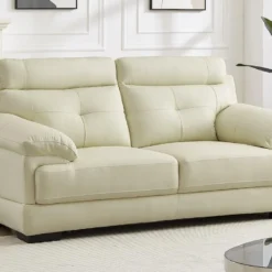 Canapé 2 Places En Cuir De Buffle MANUELLA - Blanc Ivoire -Promos Chesteris Boutique canape 19079367