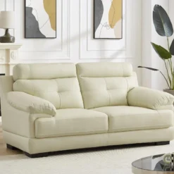 Canapé 2 Places En Cuir De Buffle MANUELLA - Blanc Ivoire