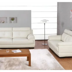 Canapé 3 Places En Cuir De Buffle MANUELLA - Blanc Ivoire -Promos Chesteris Boutique canape 19122 3