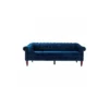 Canapé Fixe 3 Places Chesterfield - Velours Bleu Pétrole Et Pieds En Bois - L 203,5 X P 80,5 X H 80 Cm - LIAM