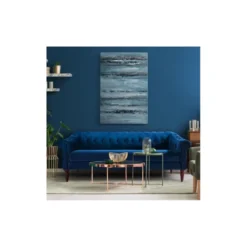 Canapé Fixe 3 Places Chesterfield - Velours Bleu Pétrole Et Pieds En Bois - L 203,5 X P 80,5 X H 80 Cm - LIAM -Promos Chesteris Boutique canape 19133287