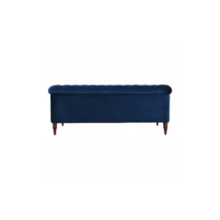 Canapé Fixe 3 Places Chesterfield - Velours Bleu Pétrole Et Pieds En Bois - L 203,5 X P 80,5 X H 80 Cm - LIAM -Promos Chesteris Boutique canape 19133289
