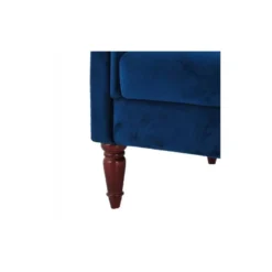 Canapé Fixe 3 Places Chesterfield - Velours Bleu Pétrole Et Pieds En Bois - L 203,5 X P 80,5 X H 80 Cm - LIAM -Promos Chesteris Boutique canape 19133291