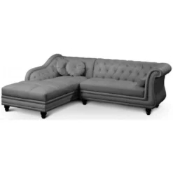 Canapé Chesterfield "Brighton" 240cm Gris Angle Gauche