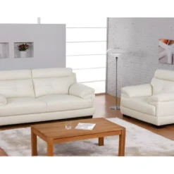 Canapé 2 Places En Cuir De Buffle MANUELLA - Blanc Ivoire -Promos Chesteris Boutique canape 19137