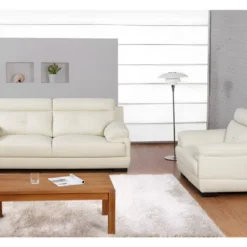 Canapé 3 Places En Cuir De Buffle MANUELLA - Blanc Ivoire -Promos Chesteris Boutique canape 19145 3