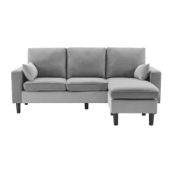 Canapé D'angle Réversible - Tissu Gris Clair Et Blanc - L 194 X P 139 X H 83 Cm - BOSTON