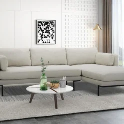 Canapé D'angle Droit En Tissu Beige Et Pieds En Métal ISABELLA