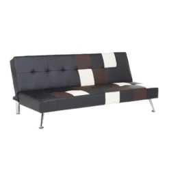 Canapé Convertible 3 Places Patchwork En Cuir PU Noir Et Beige OLSKER -Promos Chesteris Boutique canape 19197557