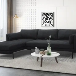 Canapé D'angle Gauche En Tissu Anthracite Et Pieds En Métal ISABELLA -Promos Chesteris Boutique canape 19222909