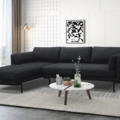 Canapé D'angle Gauche En Tissu Anthracite Et Pieds En Métal ISABELLA