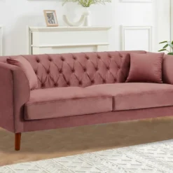 Canapé 3 Places Chesterfield En Velours Rose Pastel ARSENE -Promos Chesteris Boutique canape 19448681