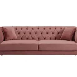 Canapé 3 Places Chesterfield En Velours Rose Pastel ARSENE -Promos Chesteris Boutique canape 19448687