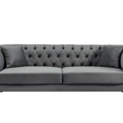 Canapé 3 Places Chesterfield En Velours Anthracite ARSENE -Promos Chesteris Boutique canape 19448705