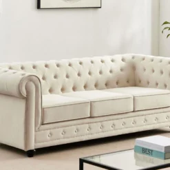 Canapé 3 Places En Tissu Beige CHESTERFIELD -Promos Chesteris Boutique canape 19451663