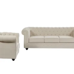 Canapé 3 Places Et Fauteuil En Tissu Beige CHESTERFIELD -Promos Chesteris Boutique canape 19452055