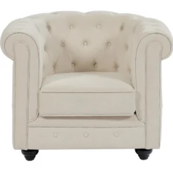 Canapé 3 Places Et Fauteuil En Tissu Beige CHESTERFIELD -Promos Chesteris Boutique canape 19452067