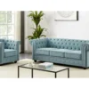 Canapé 3 Places Et Fauteuil En Tissu Bleu Clair CHESTERFIELD