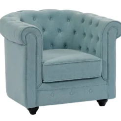 Canapé 3 Places Et Fauteuil En Tissu Bleu Clair CHESTERFIELD -Promos Chesteris Boutique canape 19452671