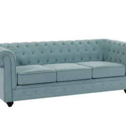 Canapé 3 Places Et Fauteuil En Tissu Bleu Clair CHESTERFIELD -Promos Chesteris Boutique canape 19452683