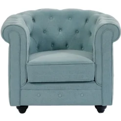Canapé 3 Places Et Fauteuil En Tissu Bleu Clair CHESTERFIELD -Promos Chesteris Boutique canape 19452685