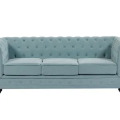 Canapé 3 Places Et Fauteuil En Tissu Bleu Clair CHESTERFIELD -Promos Chesteris Boutique canape 19452687