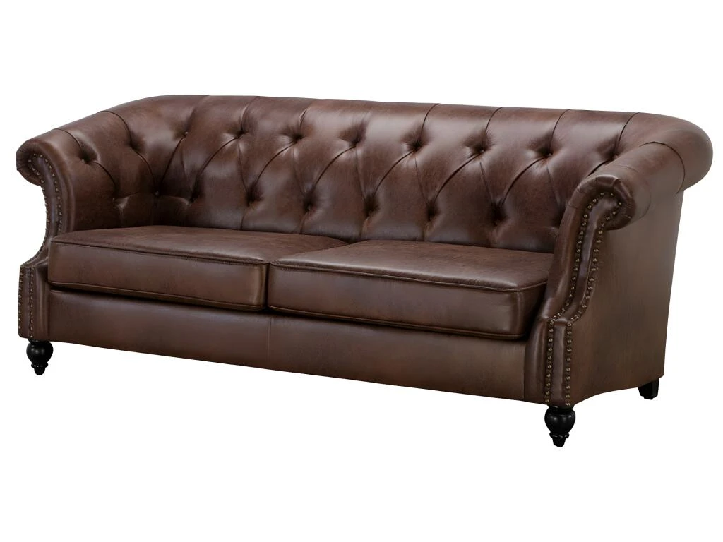 Canapé 3 Places Chesterfield AQUITAINE En Microfibre Aspect Cuir Vieilli - Marron 1 Canapé 3 Places Chesterfield AQUITAINE En Microfibre Aspect Cuir Vieilli - Marron