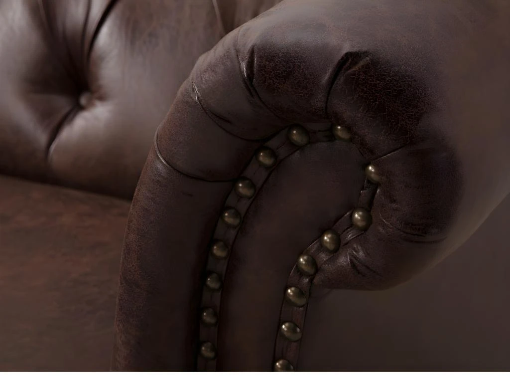 Canapé 3 Places Chesterfield AQUITAINE En Microfibre Aspect Cuir Vieilli - Marron 3 Canapé 3 Places Chesterfield AQUITAINE En Microfibre Aspect Cuir Vieilli - Marron – Image 3