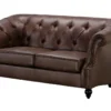 Canapé 2 Places Chesterfield AQUITAINE En Microfibre Aspect Cuir Vieilli - Marron