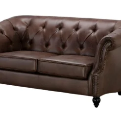 Canapé 2 Places Chesterfield AQUITAINE En Microfibre Aspect Cuir Vieilli - Marron