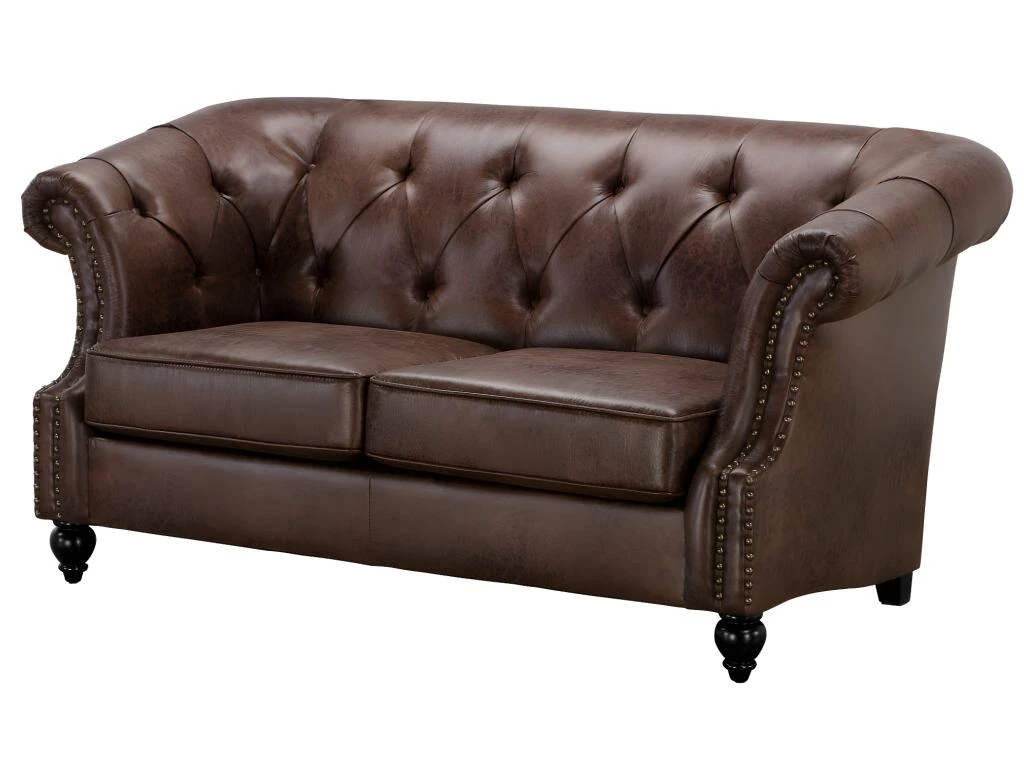 Canapé 2 Places Chesterfield AQUITAINE En Microfibre Aspect Cuir Vieilli - Marron 1 Canapé 2 Places Chesterfield AQUITAINE En Microfibre Aspect Cuir Vieilli - Marron