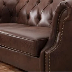 Canapé 2 Places Chesterfield AQUITAINE En Microfibre Aspect Cuir Vieilli - Marron 9 Canapé 2 Places Chesterfield AQUITAINE En Microfibre Aspect Cuir Vieilli - Marron -Promos Chesteris Boutique canape 195023