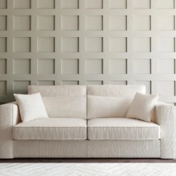 Canapé 3 Places En Velours Côtelé Crème MONDOVI