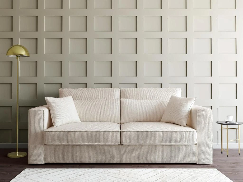 Canapé 3 Places En Velours Côtelé Crème MONDOVI 1 Canapé 3 Places En Velours Côtelé Crème MONDOVI