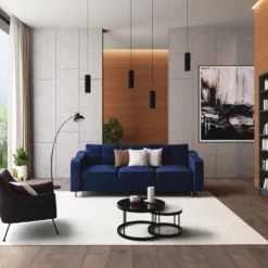 Canapé 3 Places Convertible En Velours SORENI - Bleu Nuit -Promos Chesteris Boutique canape 19573591