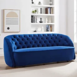 Canapé 3 Places En Velours Bleu ORTANO