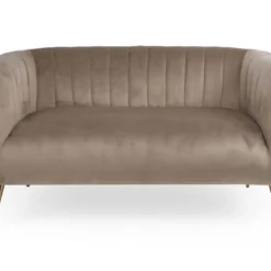 Canapé 2 Places Moderne Bombaro Pieds Métal Doré Et Velours Taupe