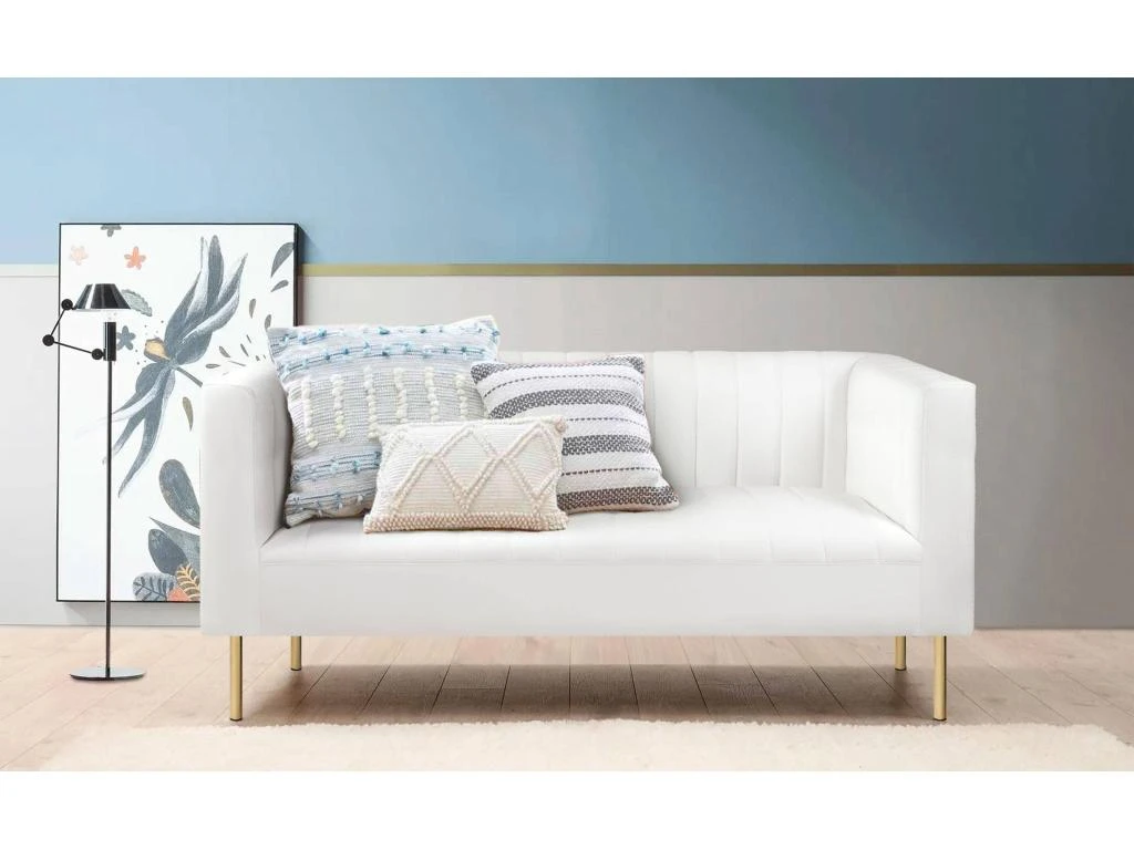 Canapé Moderne 2 Places à Coutures Verticales Sacramento Simili Blanc 5 Canapé Moderne 2 Places à Coutures Verticales Sacramento Simili Blanc – Image 5