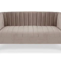 Canapé Moderne 2 Places à Coutures Verticales Sacramento Velours Taupe