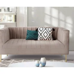 Canapé Moderne 2 Places à Coutures Verticales Sacramento Velours Taupe -Promos Chesteris Boutique canape 19725635