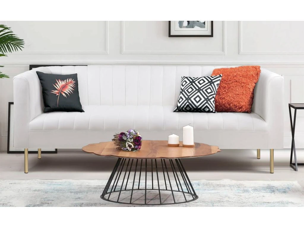 Canapé Moderne 3 Places à Coutures Verticales Sacramento Simili Blanc 5 Canapé Moderne 3 Places à Coutures Verticales Sacramento Simili Blanc – Image 5