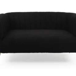 Canapé 2 Places Moderne Bombaro Pieds Métal Doré Et Tissu Bouclette Noir