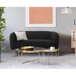 Canapé 2 Places Moderne Bombaro Pieds Métal Doré Et Tissu Bouclette Noir -Promos Chesteris Boutique canape 19727523